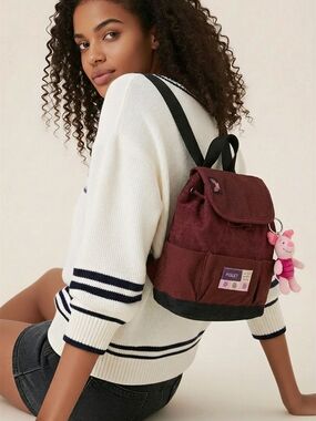 Disney Burgundy Mini Backpack with Piglet Plush Charm